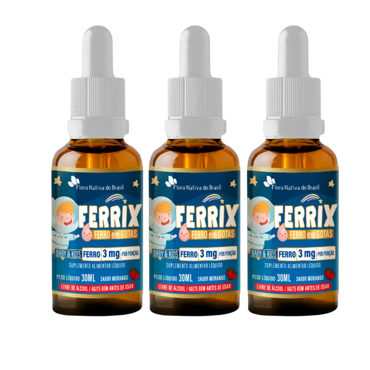 3x Ferrix Ferro em Gotas Baby & Kids - 3mg por Porção - 30ml