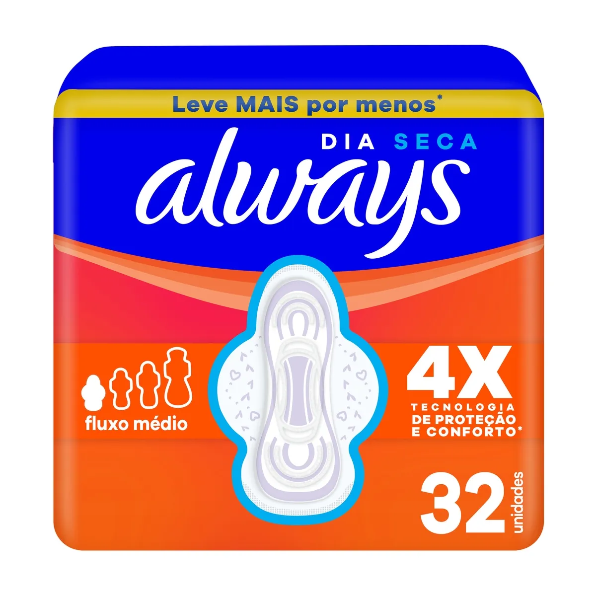 Absorvente Always Dia Seca com Abas Fluxo Médio 32 Unidades