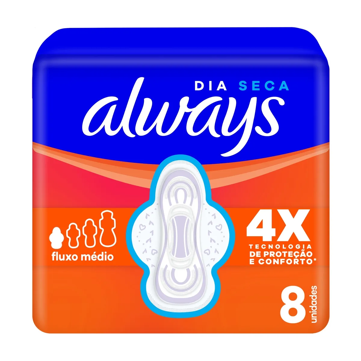 Absorvente Always Dia Seca com Abas Fluxo Médio 8 Unidades