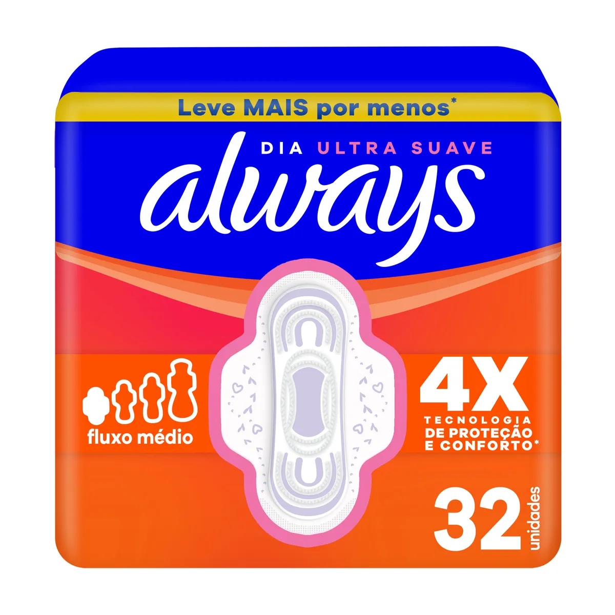 Absorvente Always Dia Ultra Suave com Abas Fluxo Médio 32 Unidades