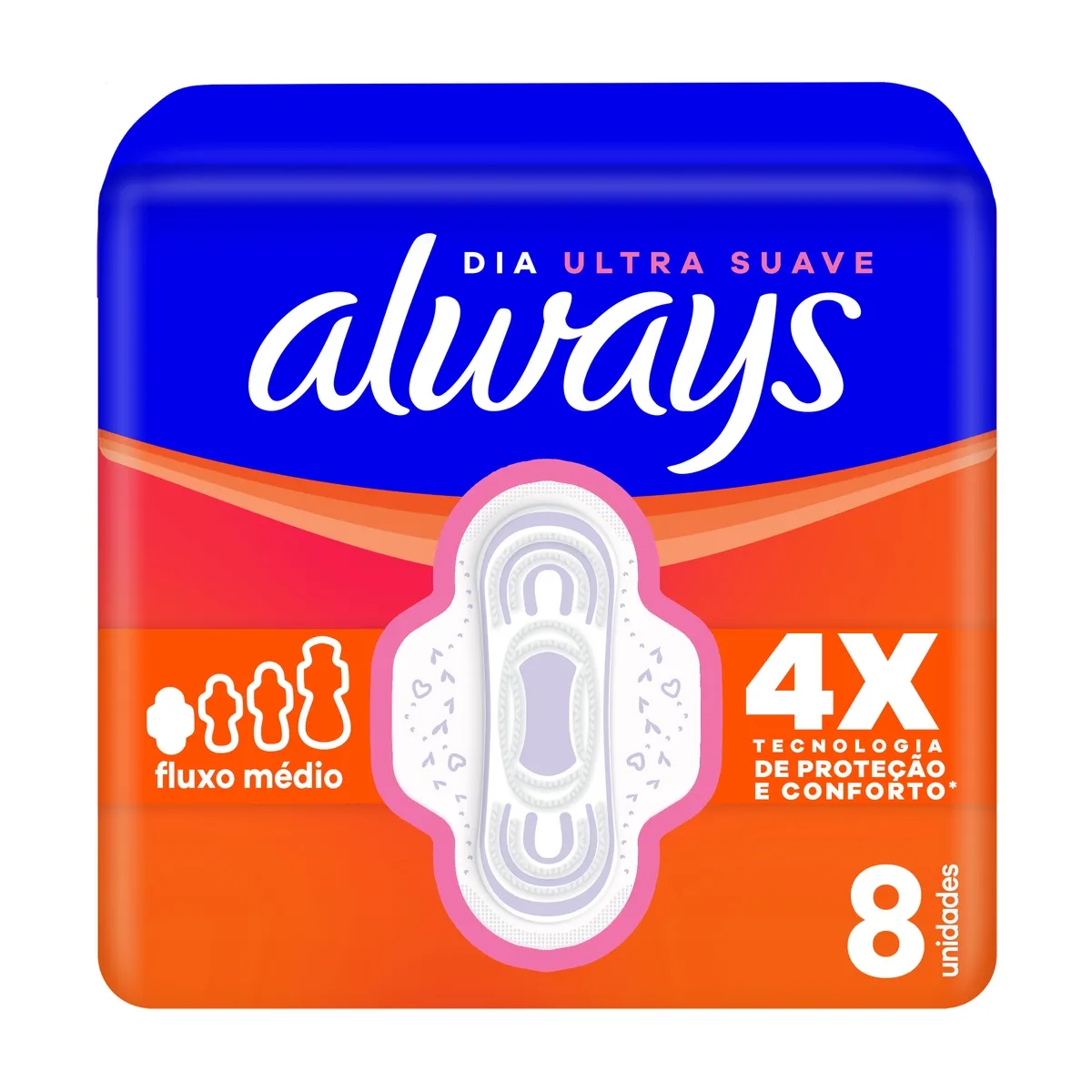 Absorvente Always Dia Ultra Suave com Abas Fluxo Médio 8 Unidades