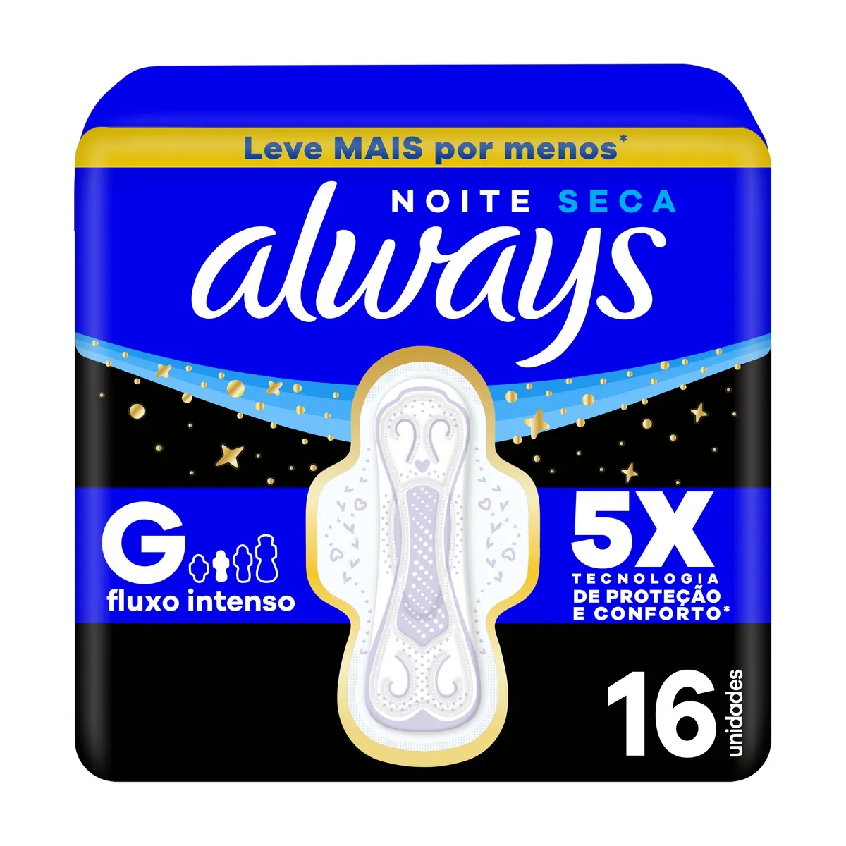 Absorvente Always Noite Seca com Abas Fluxo Intenso 16 Unidades