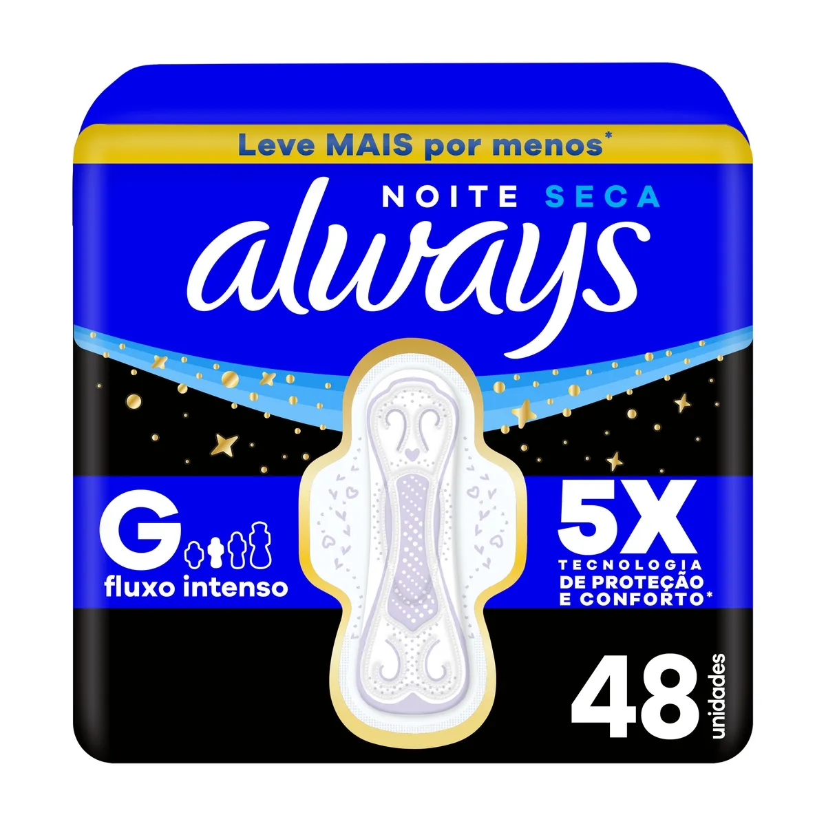 Absorvente Always Noite Seca com Abas Fluxo Intenso 48 Unidades