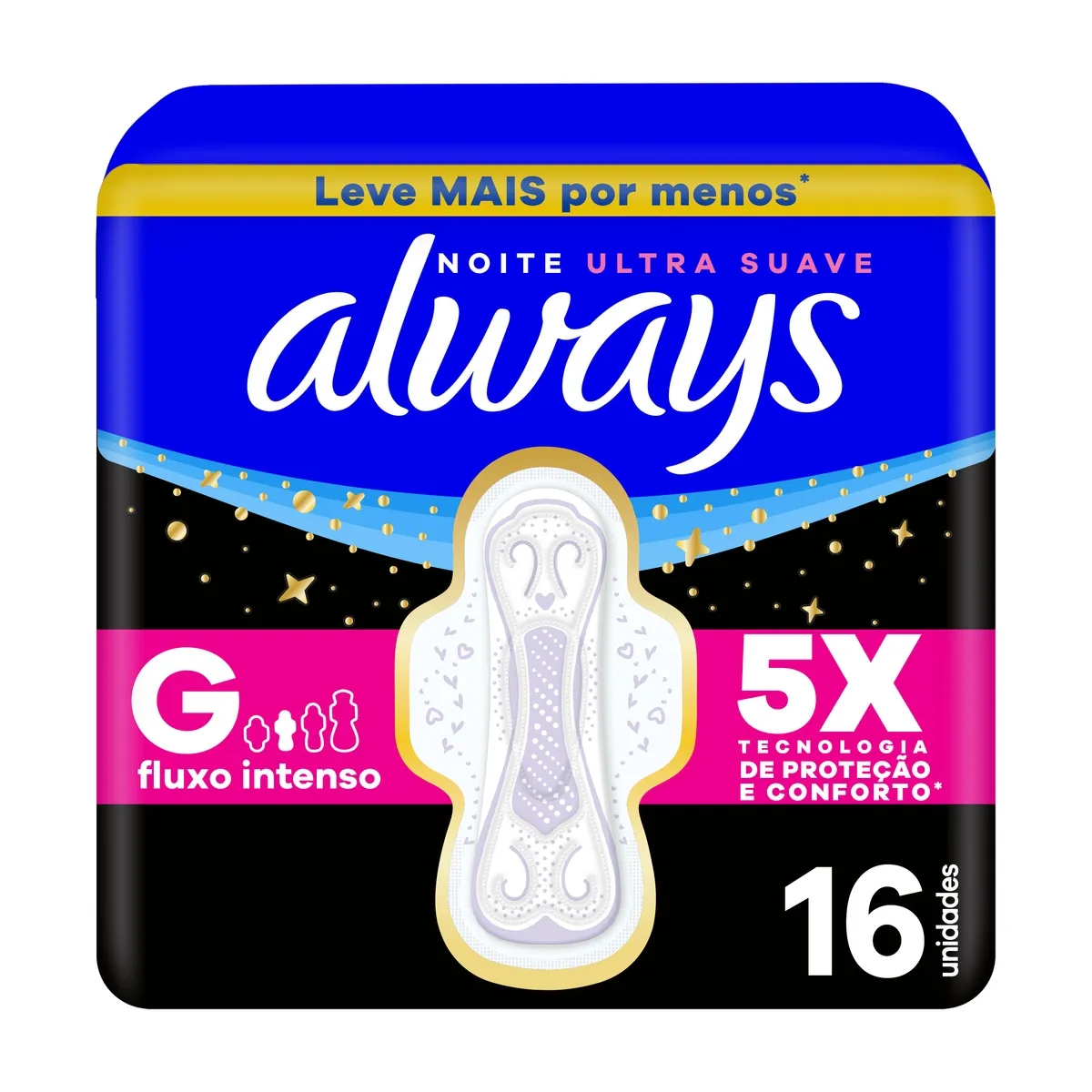 Absorvente Always Noite Ultra Suave com Abas Fluxo Intenso 16 Unidades