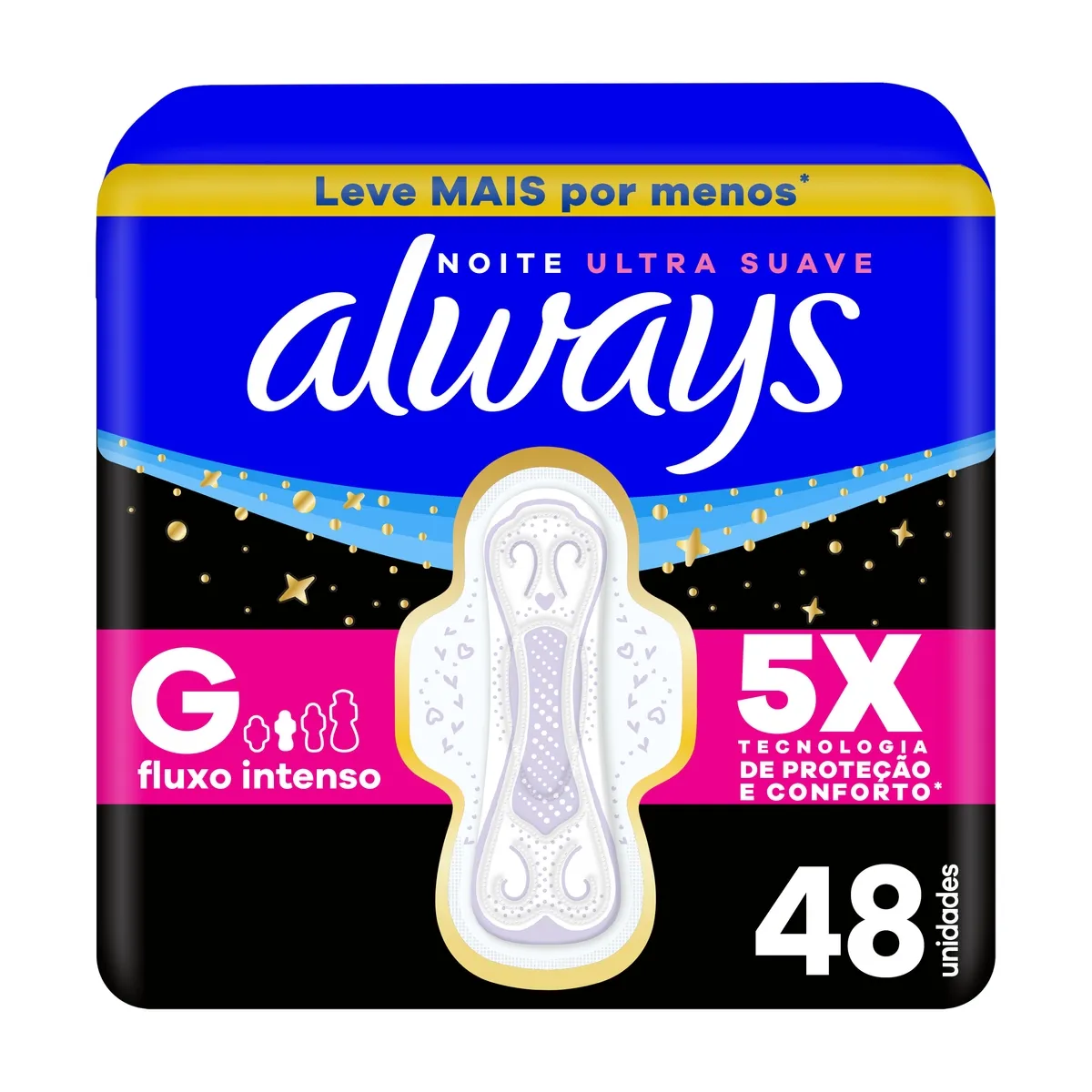 Absorvente Always Noite Ultra Suave com Abas Fluxo Intenso 48 Unidades