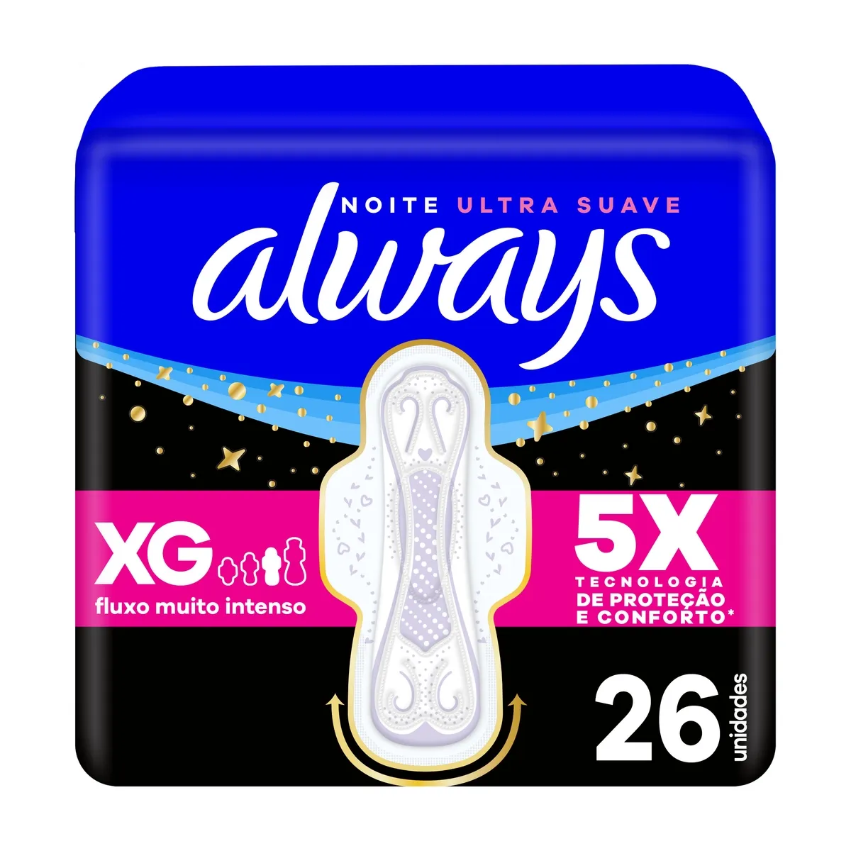 Absorvente Always Noite Ultra Suave com Abas Fluxo Muito Intenso 26 Unidades