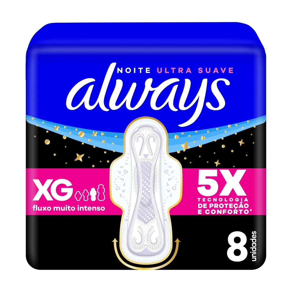 Absorvente Always Noite Ultra Suave com Abas Fluxo Muito Intenso 8 Unidades