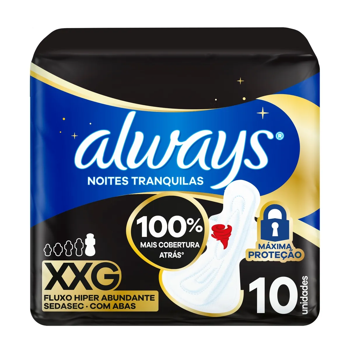 Absorvente Always Noites Tranquilas com Abas Fluxo Hiper Abundante 10 Unidades