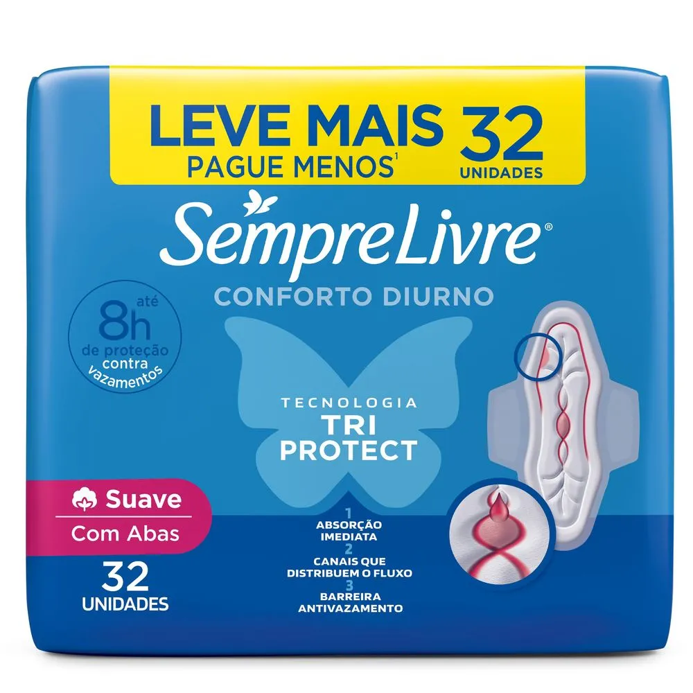 Absorvente Externo Sempre Livre Adapt Plus Suave com Abas 32 Uni Leve Mais Pague Menos