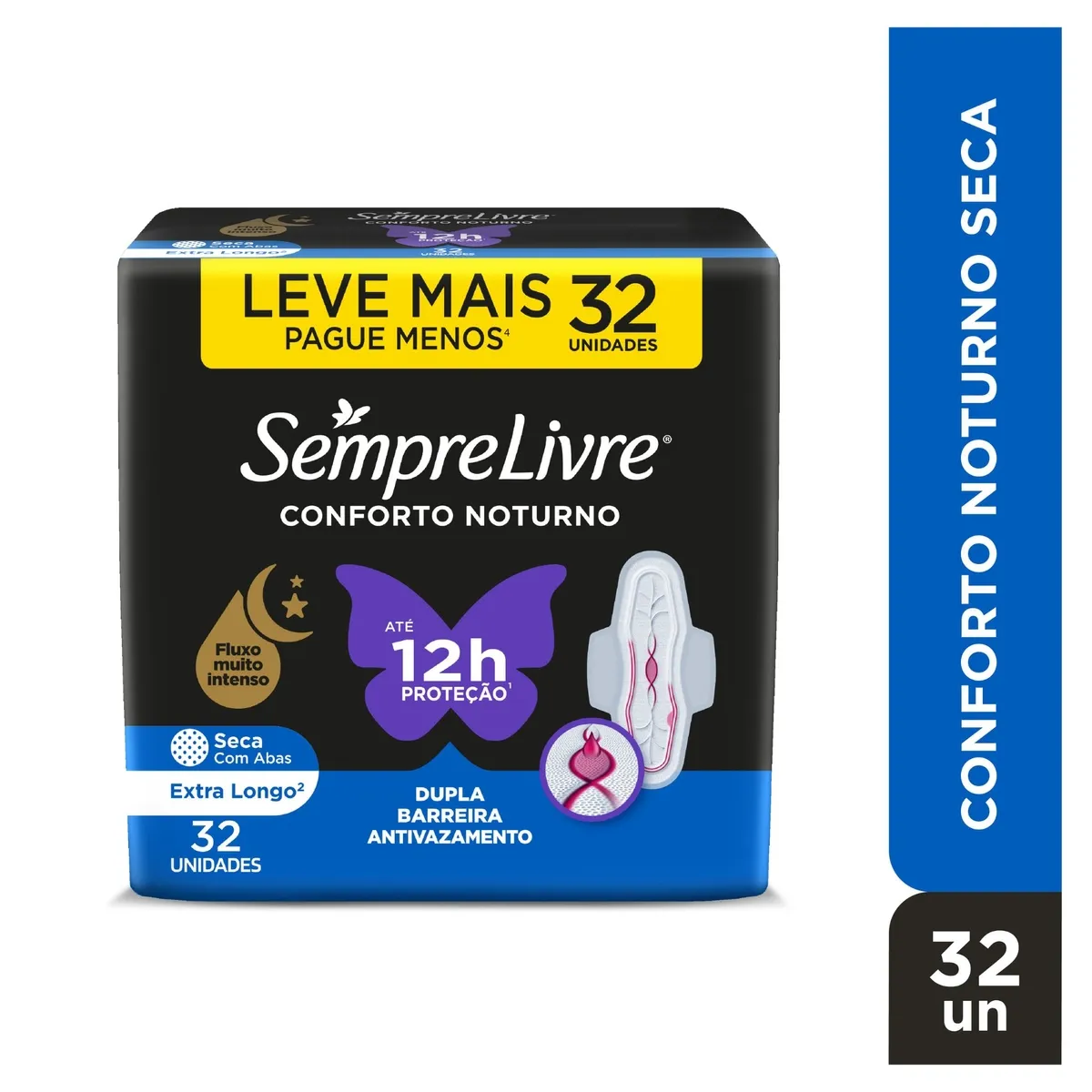 Absorvente Externo Sempre Livre Conforto Noturno Seca com Abas 32 Uni Leve Mais Pague Menos