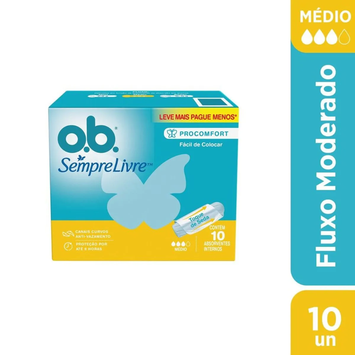 Absorvente Interno OB Sempre Livre Procomfort Médio Fluxo Moderado 10 Unidades