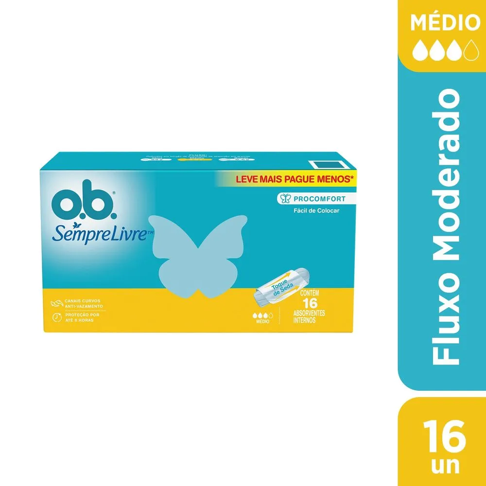 Absorvente Interno OB Sempre Livre Procomfort Médio Fluxo Moderado 16 Unidades