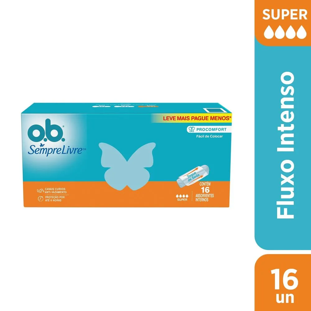 Absorvente Interno OB Sempre Livre Procomfort Super Fluxo Intenso 16 Unidades