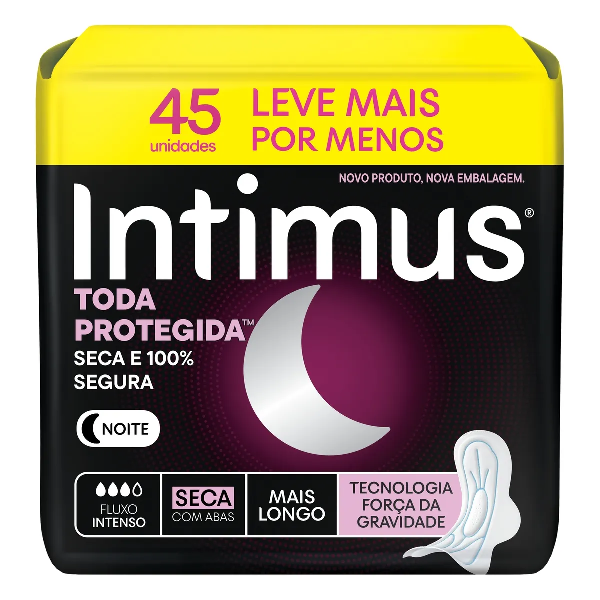 Absorvente Intimus Noturno Extra Proteção Cobertura Seca com Abas 45 Unidades