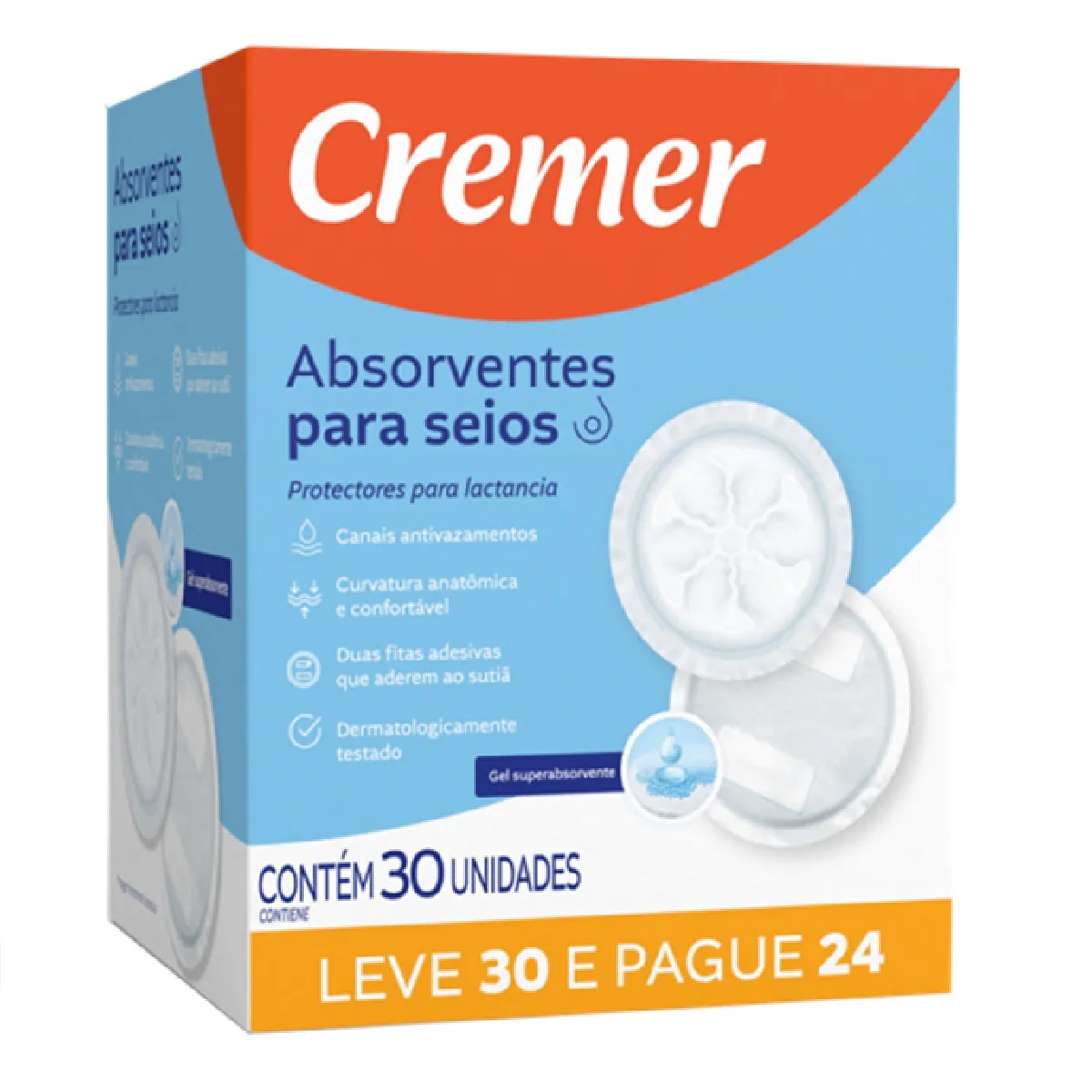 Absorvente para Seios Cremer Superabsorvente 30 Unidades Leve 30 Pague 24