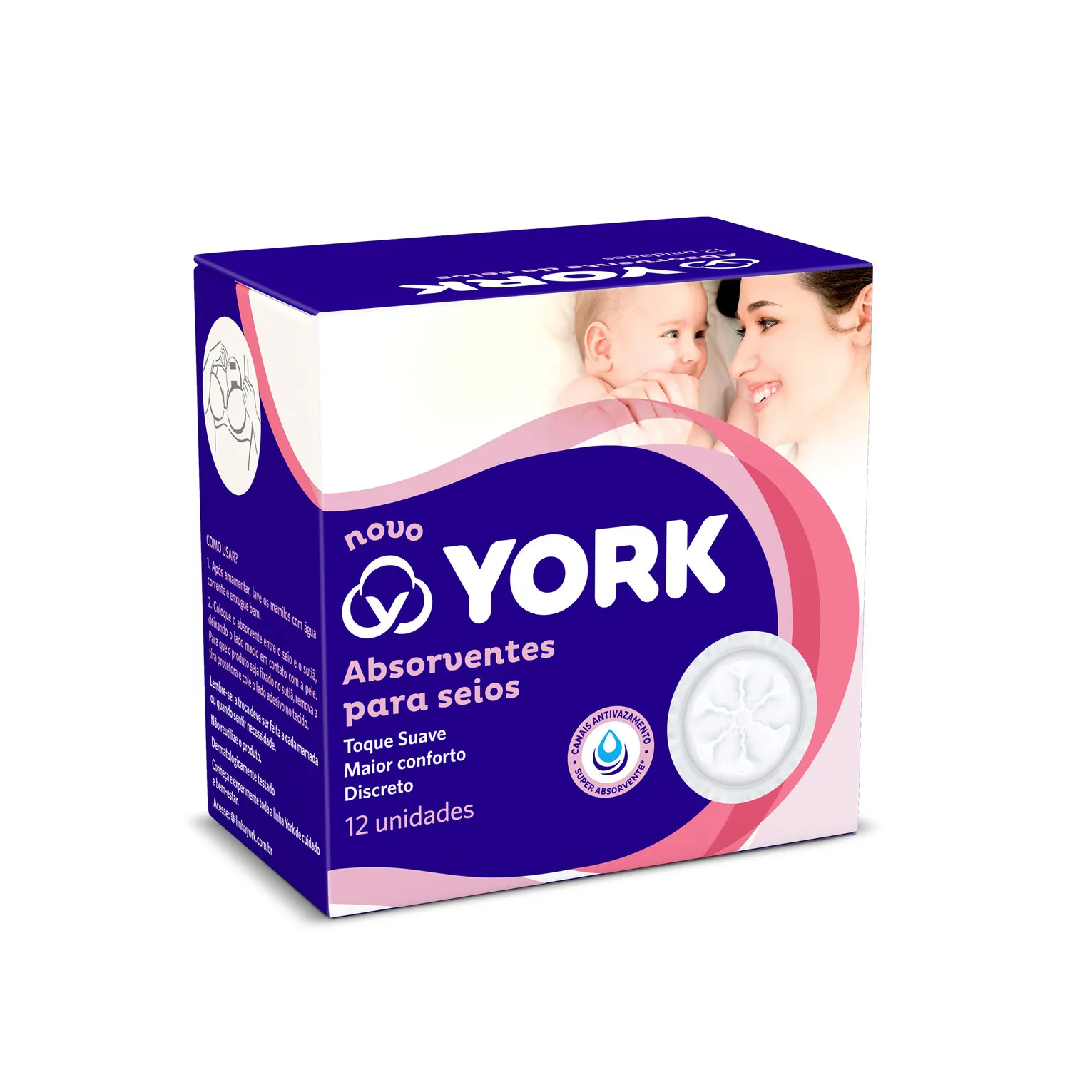 Absorvente para Seios York Descartável Anatômico Algodão 12 Unidades