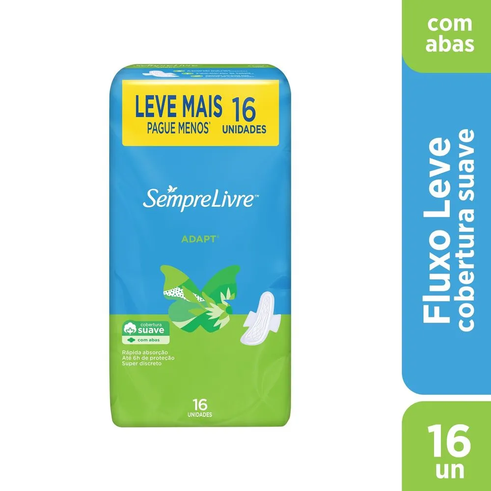 Absorvente Sempre Livre Adapt Cobertura Suave com Abas 16 Unidades