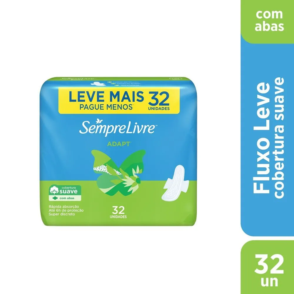 Absorvente Sempre Livre Adapt Cobertura Suave com Abas 32 Unidades