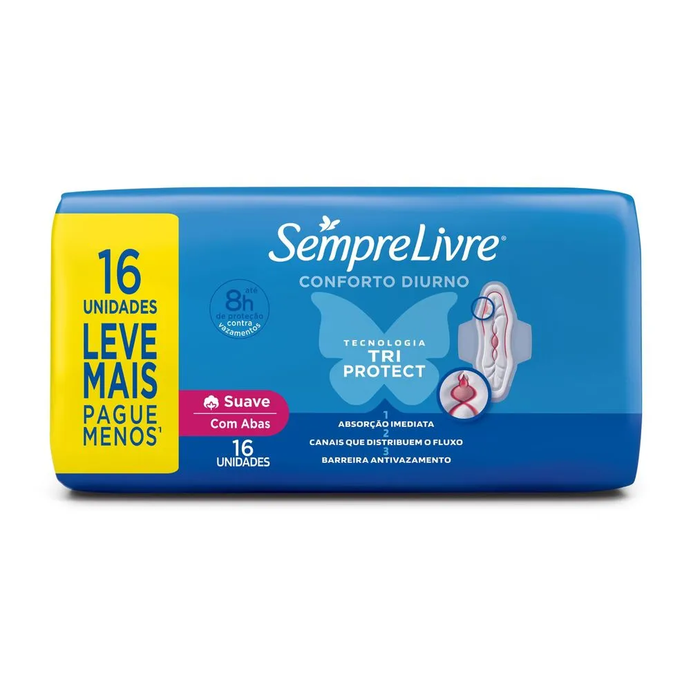 Absorvente Sempre Livre Adapt Plus Cobertura Suave com Abas 16 Unidades