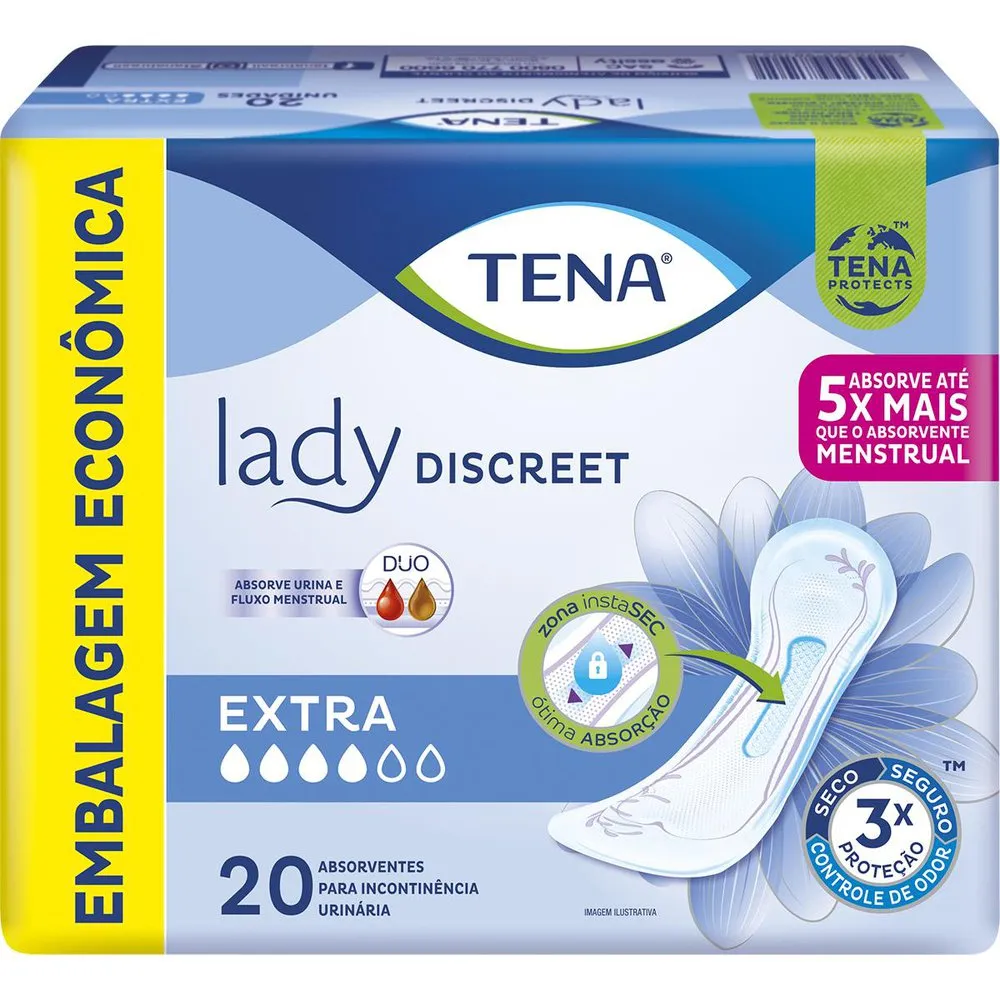 Absorvente Tena Lady Discreet Incontinência Urinária Extra sem Aba 20 Unidades