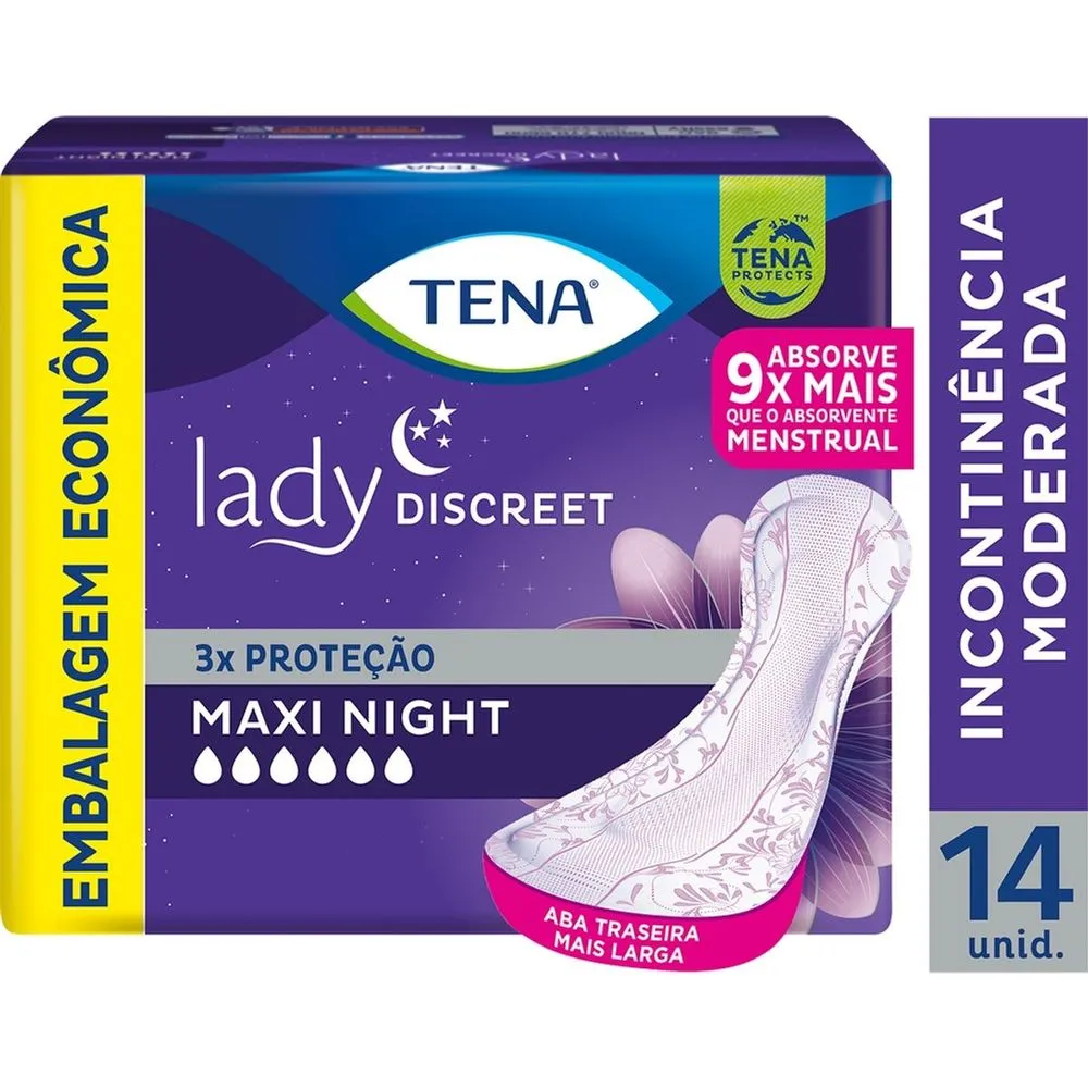 Absorvente Tena Lady Discreet Incontinência Urinária Maxi Night Sem Abas 14 Unidades