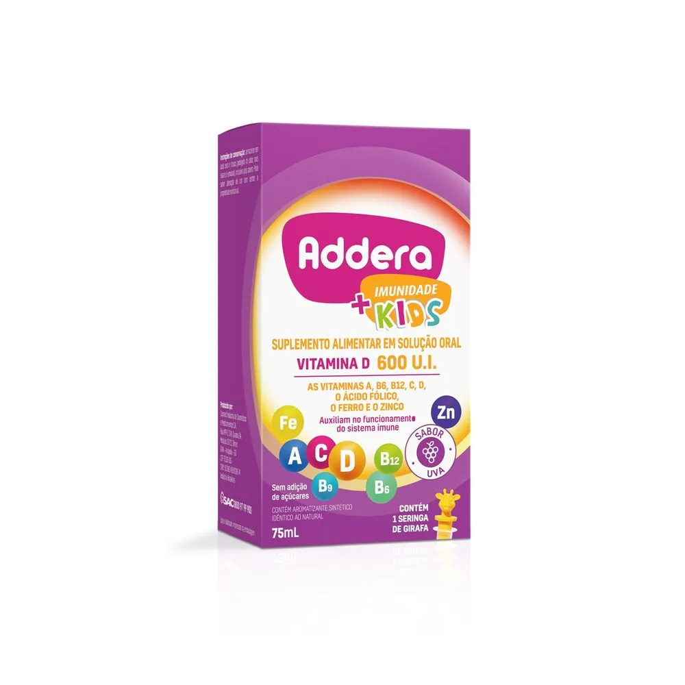 Addera + Imunidade Kids 600UI Sabor Uva Solução Oral 75ml + Seringa Dosadora