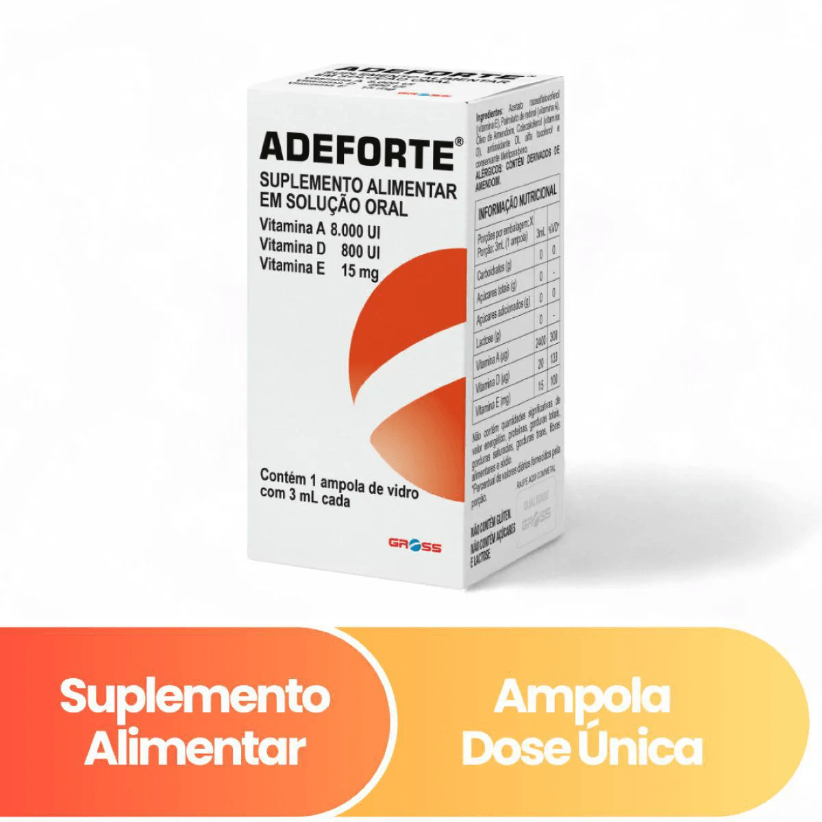 Adeforte 10000UI + 800UI + 15mg Solução Oral 1 Ampola 3ml