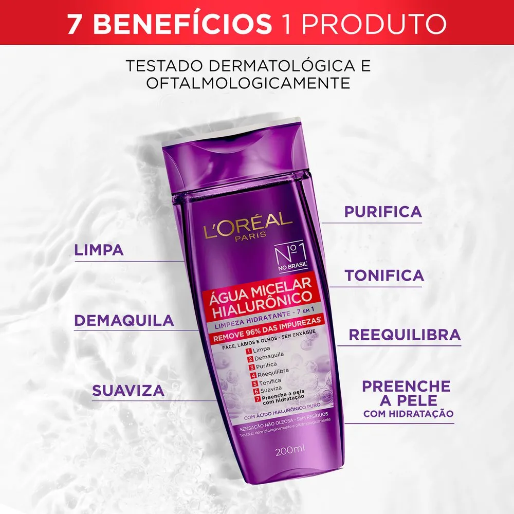 Água Micelar L'Oréal Paris Hialurônico 7 em 1 200ml — foto 2