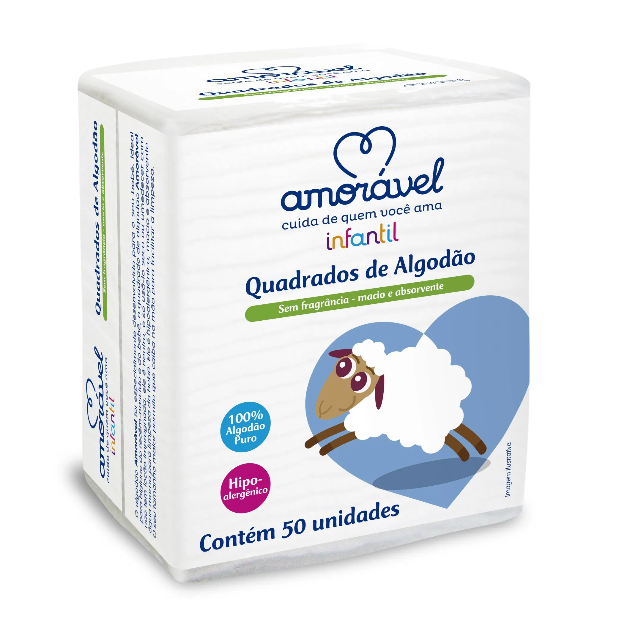 Algodão Amorável Infantil Quadrado 50 Unidades