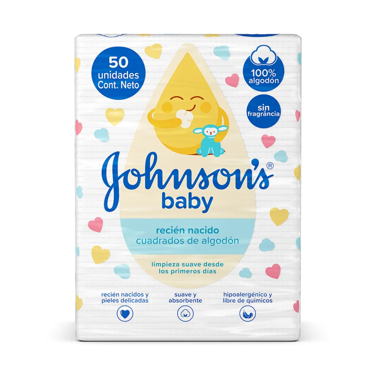 Algodão Quadrado Sem Perfume Johnsons Baby 50 Unidades — foto 3