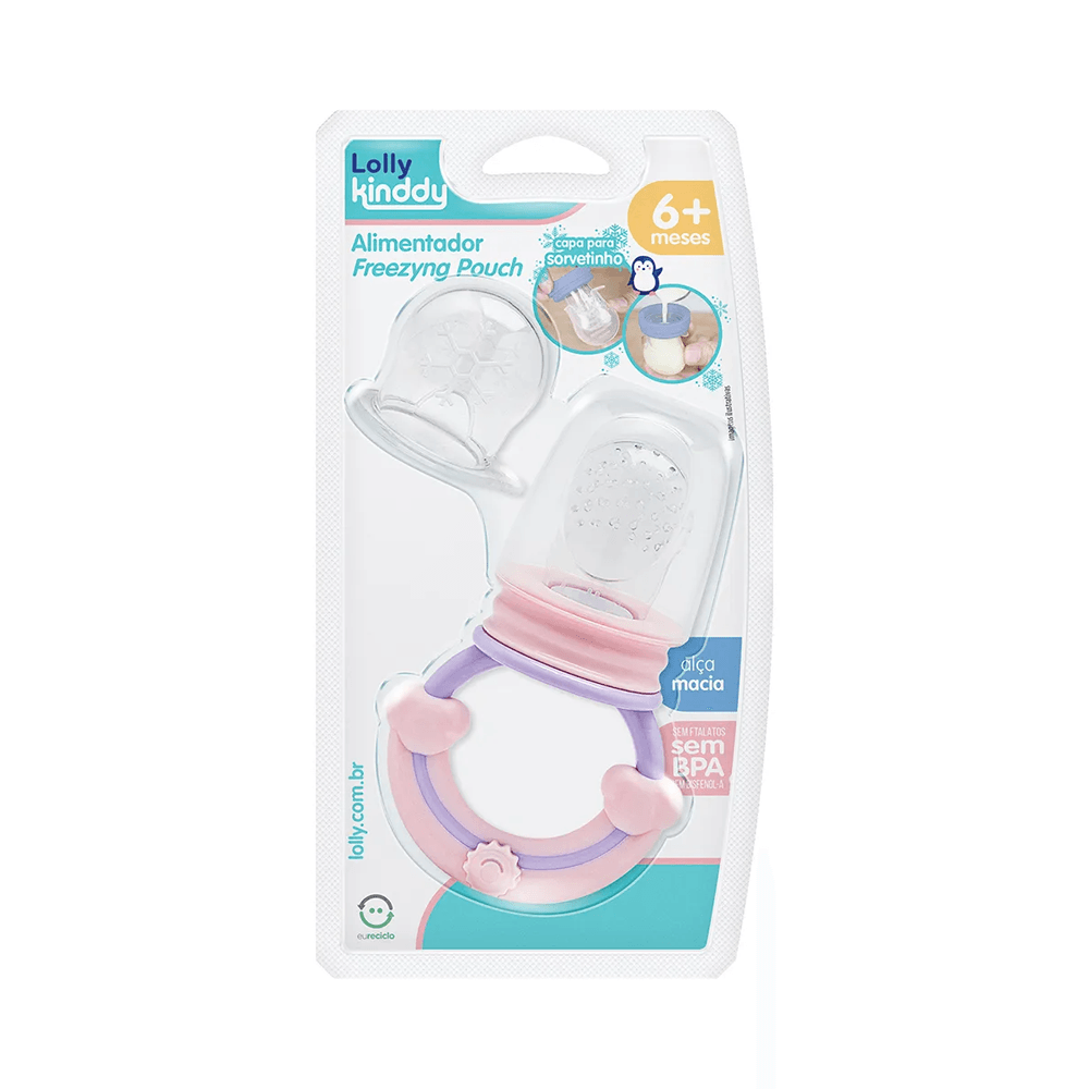 Alimentador Lolly Kinddy Freezyng Pouch Sem BPA Rosa 1 Unidade