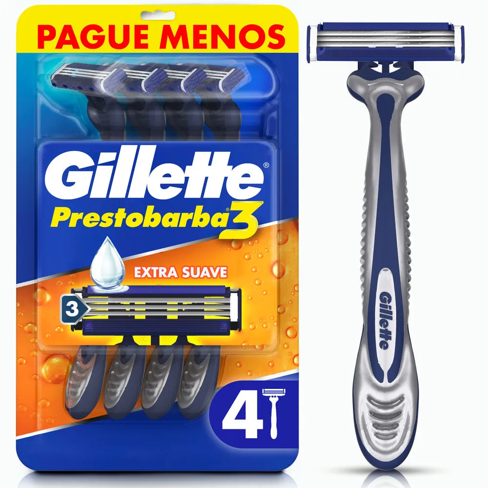 Aparelho de Barbear Descartável Gillette Prestobarba 3 Cabeça Móvel Fita Lubrificante com Vitamina E e Aloe Vera 4 Unidades Leve 4 Pague 3