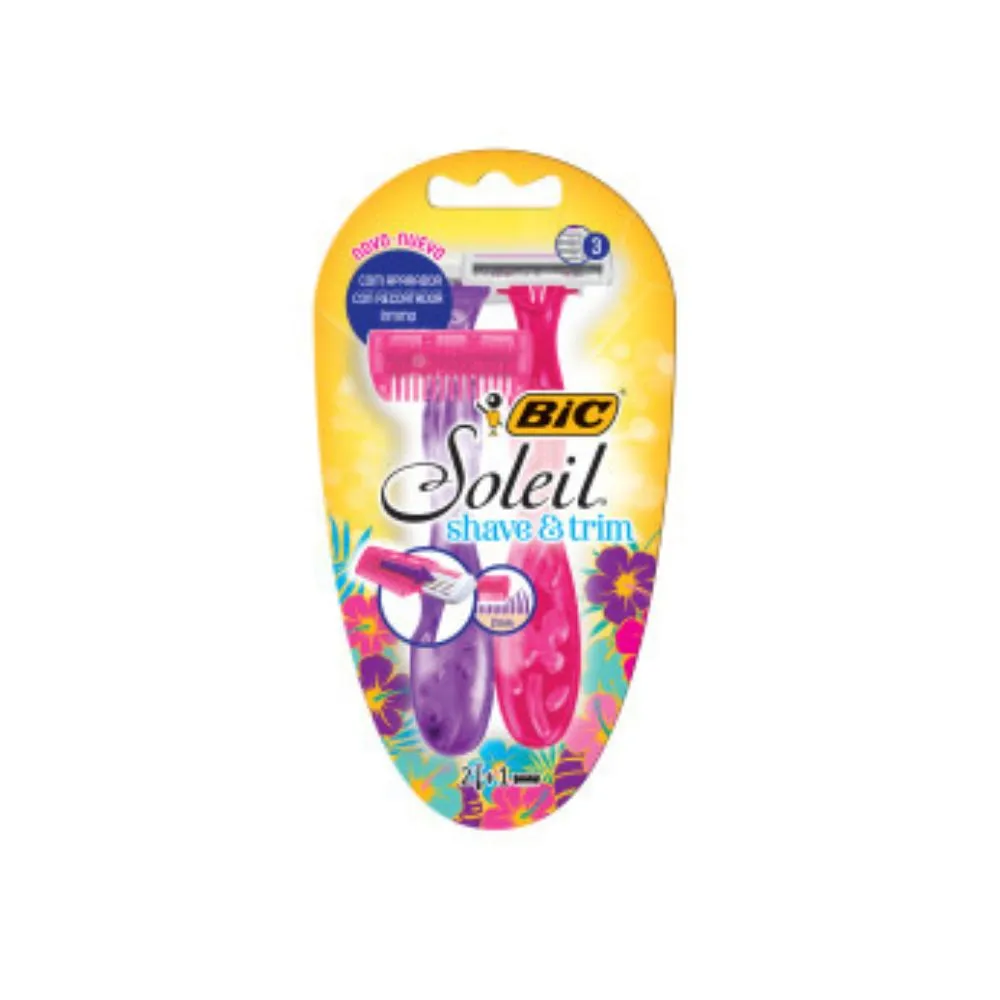Aparelho de Depilação Descartável Bic Soleil Shave & Trim com Aparador de Pelos 2 Unidades