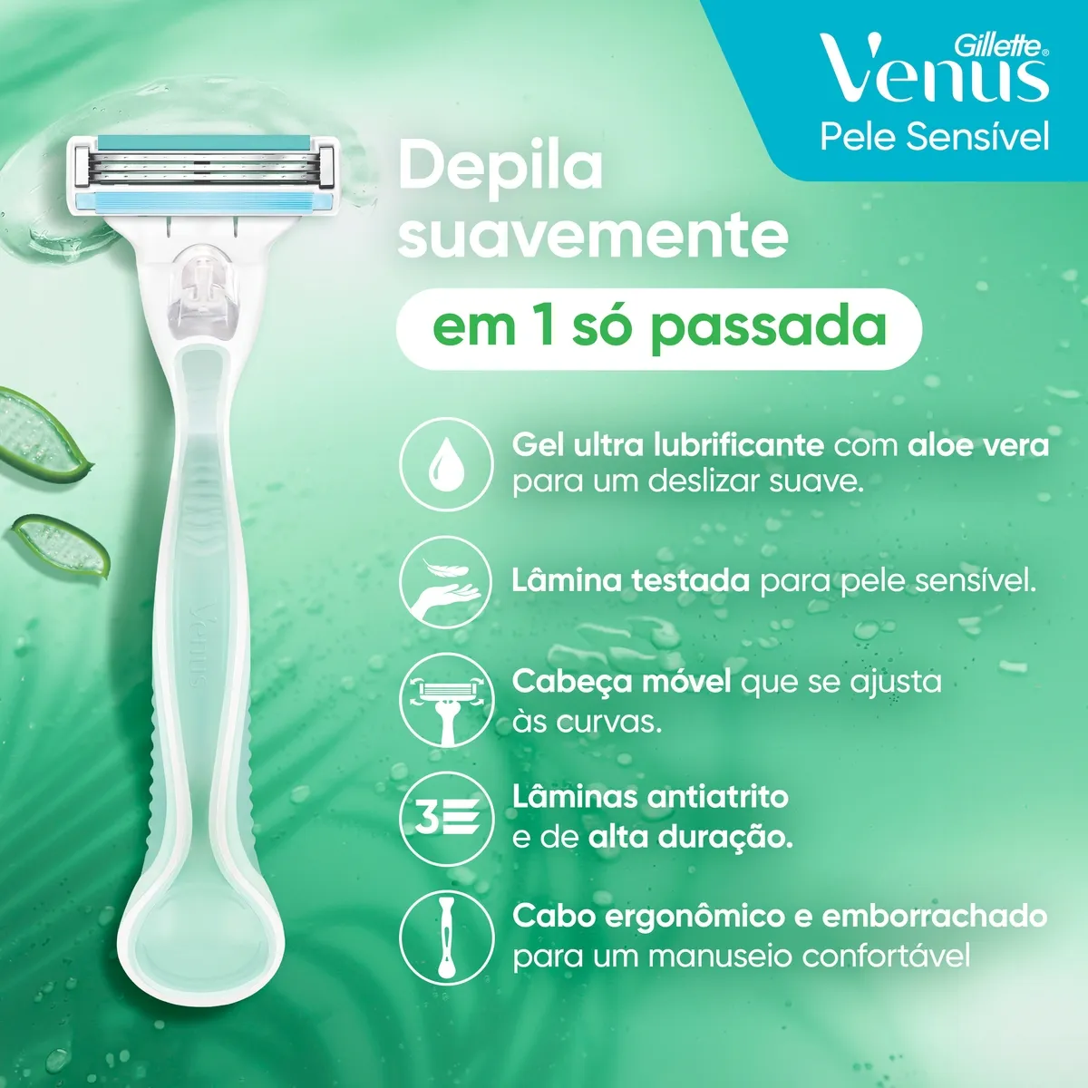 Aparelho de Depilação Recarregável Gillette Venus Pele Sensível 1 Unidade — foto 2