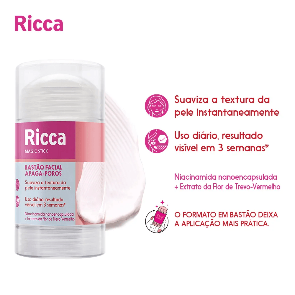 Bastão Facial Ricca Magic Stick Apaga Poros Antioleosidade Stick 80g — foto 4