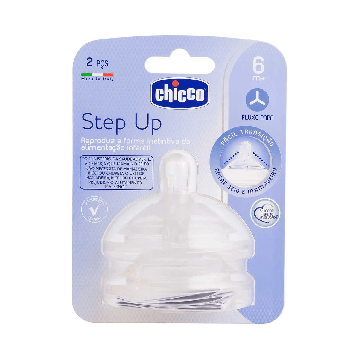 Bico para Mamadeira Chicco Step Up Redondo +6 meses Fluxo Papa Silicone 2 Unidades