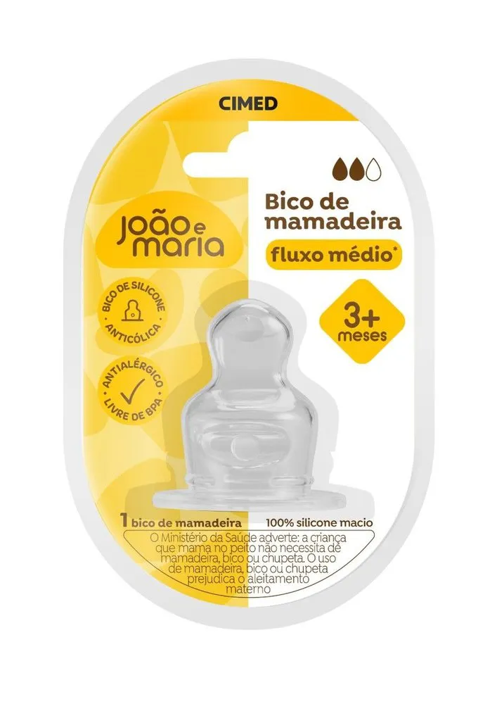 Bico para Mamadeira João e Maria Fluxo Médio +3meses Silicone 1 Unidade
