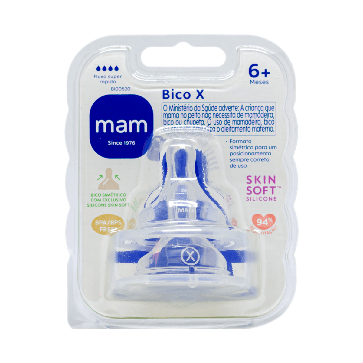 Bico para Mamadeira MAM Ortodôntico Fluxo Super Rápido +6 meses Silicone 2 Unidades