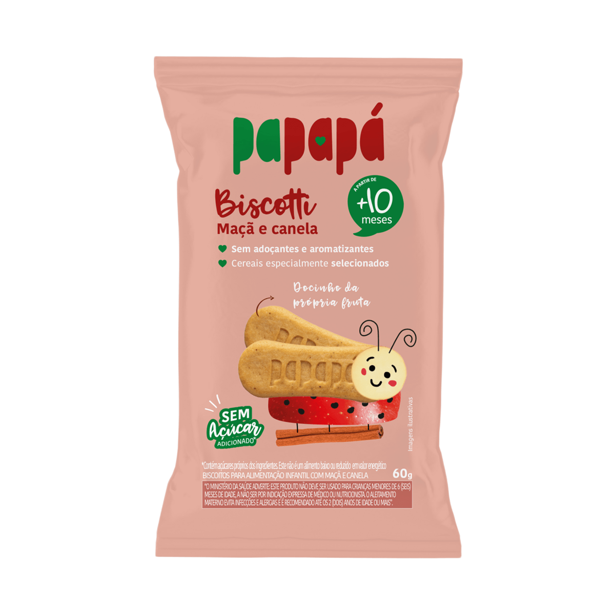 Biscoito Infantil Papapá Biscotti Sabor Maçã e Canela +10 Meses 60g