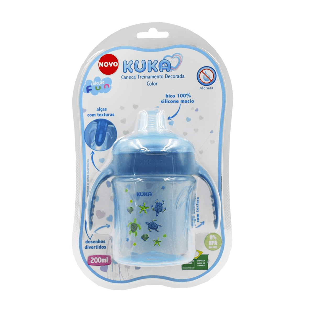Caneca de Aprendizado Kuka Color Fun Antivazamento com Alça Decorada Azul 200ml 1 Unidade
