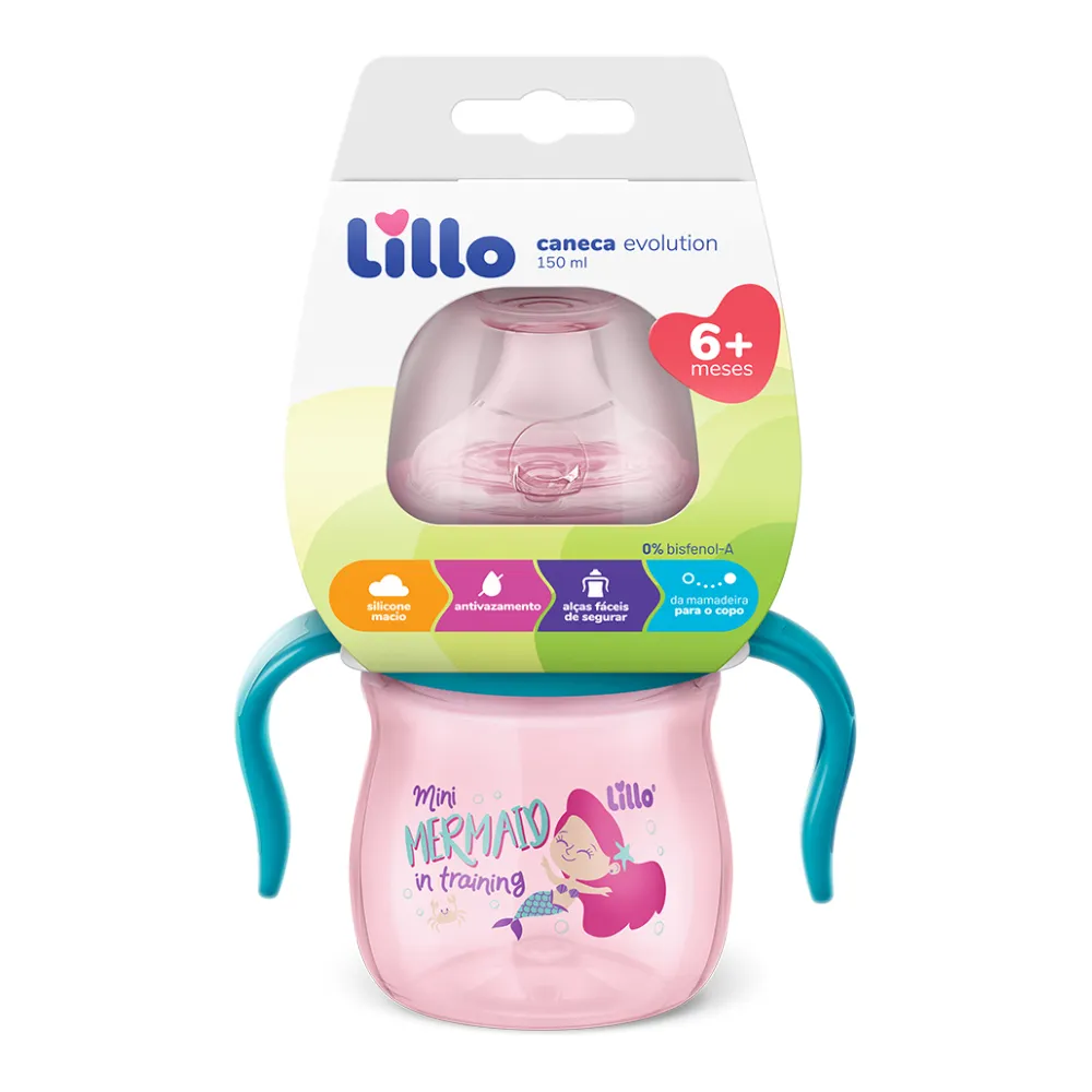 Caneca de Aprendizado Lillo Evolution Antivazamento com Alça Rosa 150ml 1 Unidades