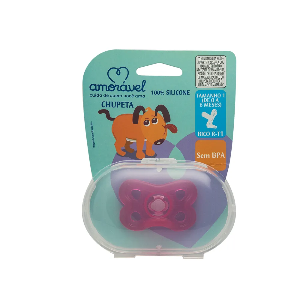 Chupeta Amorável 100% Silicone Redonda Feminina De 0 A 6 Meses