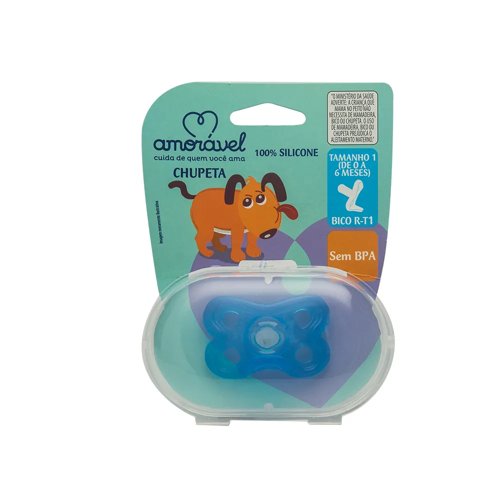 Chupeta Amorável 100% Silicone Redonda Masculina De 0 A 6 Meses