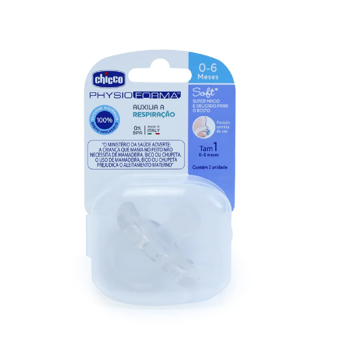Chupeta Chicco PhysioForma Soft Anatômica de 0 a 6 meses Silicone Transparente 1 Unidades