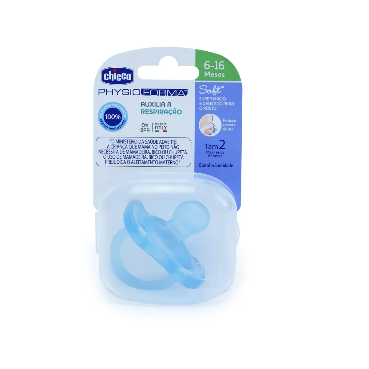 Chupeta Chicco PhysioForma Soft Anatômica de 6 a 16 meses Silicone Azul 1 Unidades