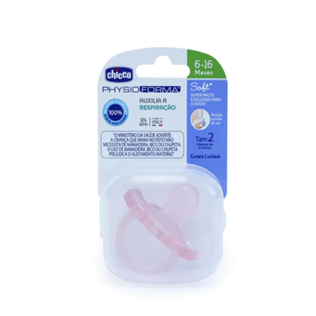 Chupeta Chicco PhysioForma Soft Anatômica de 6 a 16 meses Silicone Rosa 1 Unidades