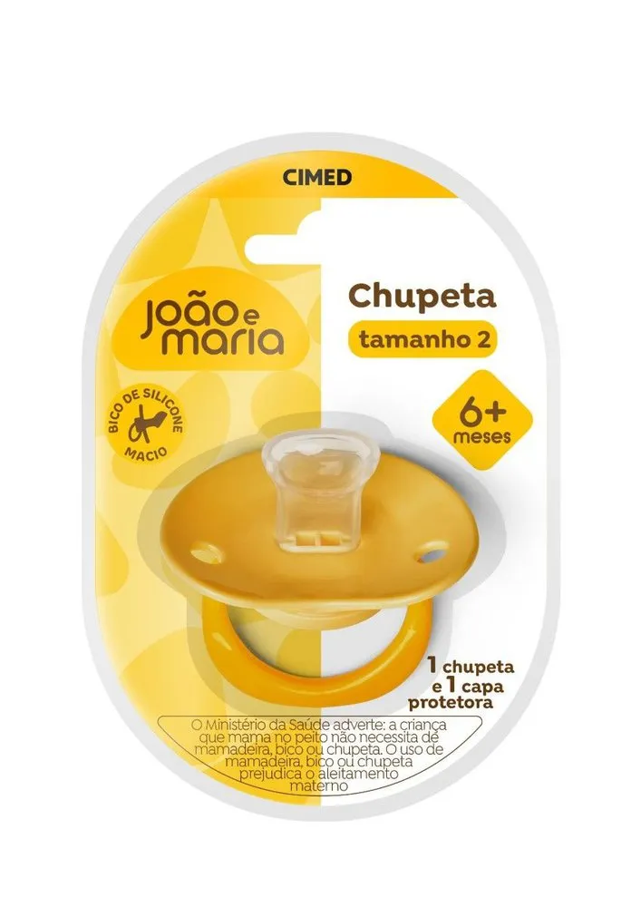 Chupeta João e Maria Ortodôntica +6 meses Silicone Amarelo Tamanho 2 1 Unidade