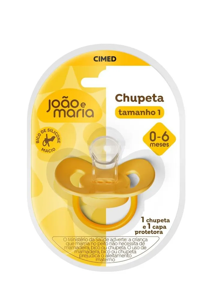 Chupeta João e Maria Ortodôntica de 0 a 6 meses Silicone Amarela Tamanho 1 1 Unidade