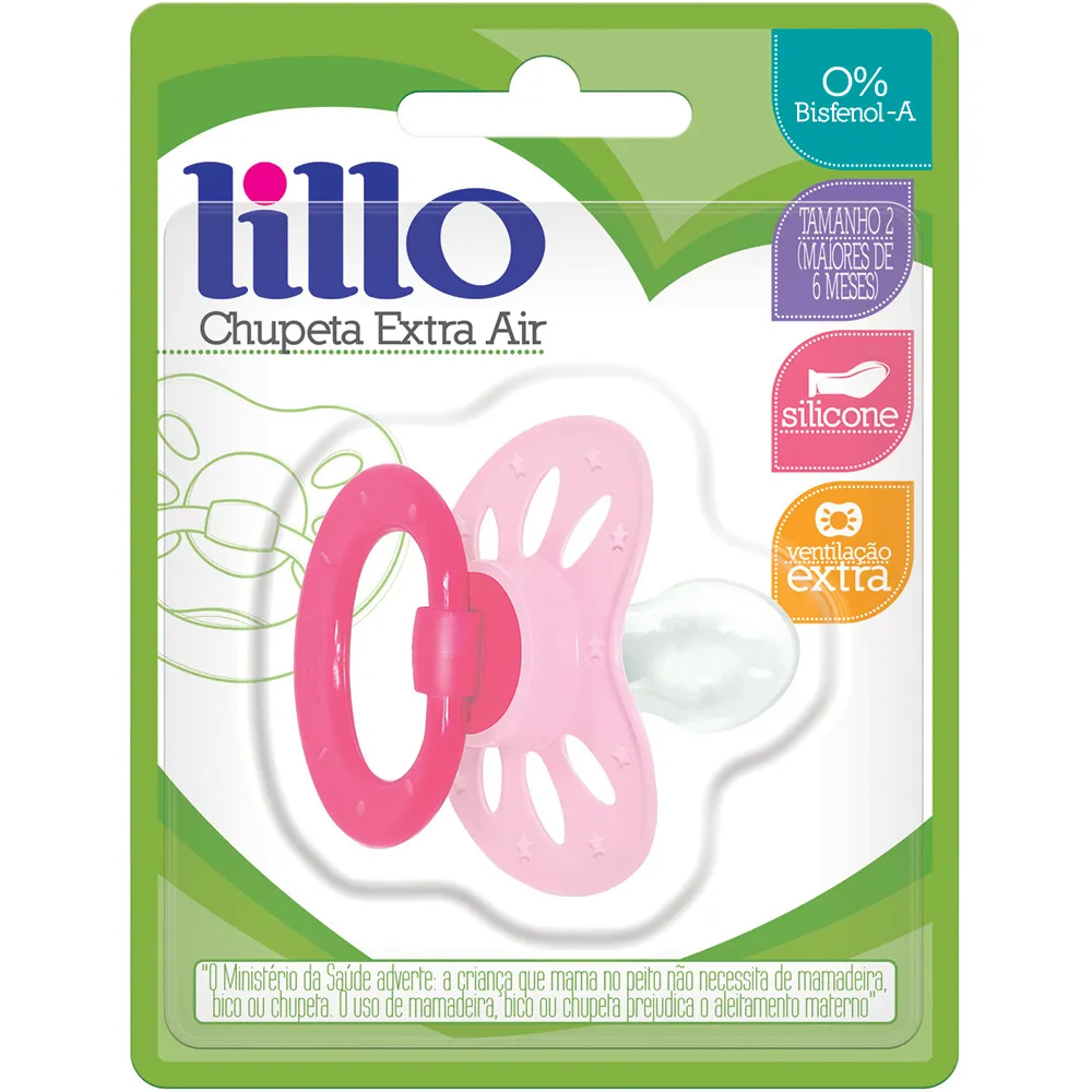 Chupeta Lillo Extra Air Ortodôntica +6 meses Silicone Rosa Tamanho 2 1 Unidades