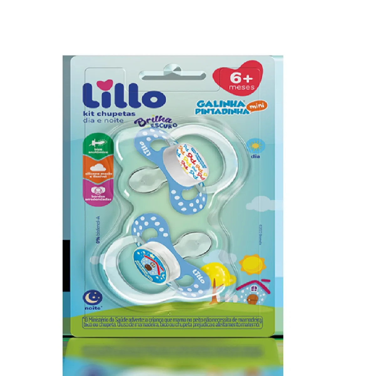 Chupeta Lillo Funny Dia & Noite Silicone Tamanho 2 Galinha Pintadinha Com 2 Unidades